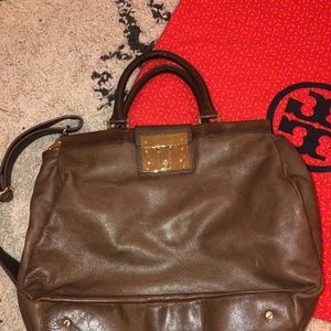 Tori Burch Camel Color Leather Tote Bag